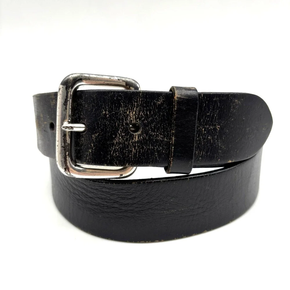 Vintage Y2K EXPRESS Black Genuine Leather Dress Belt M 31-36